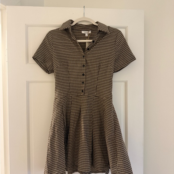 Brown Plaid Lapel Pleated Mini Dress - Picture 5 of 5